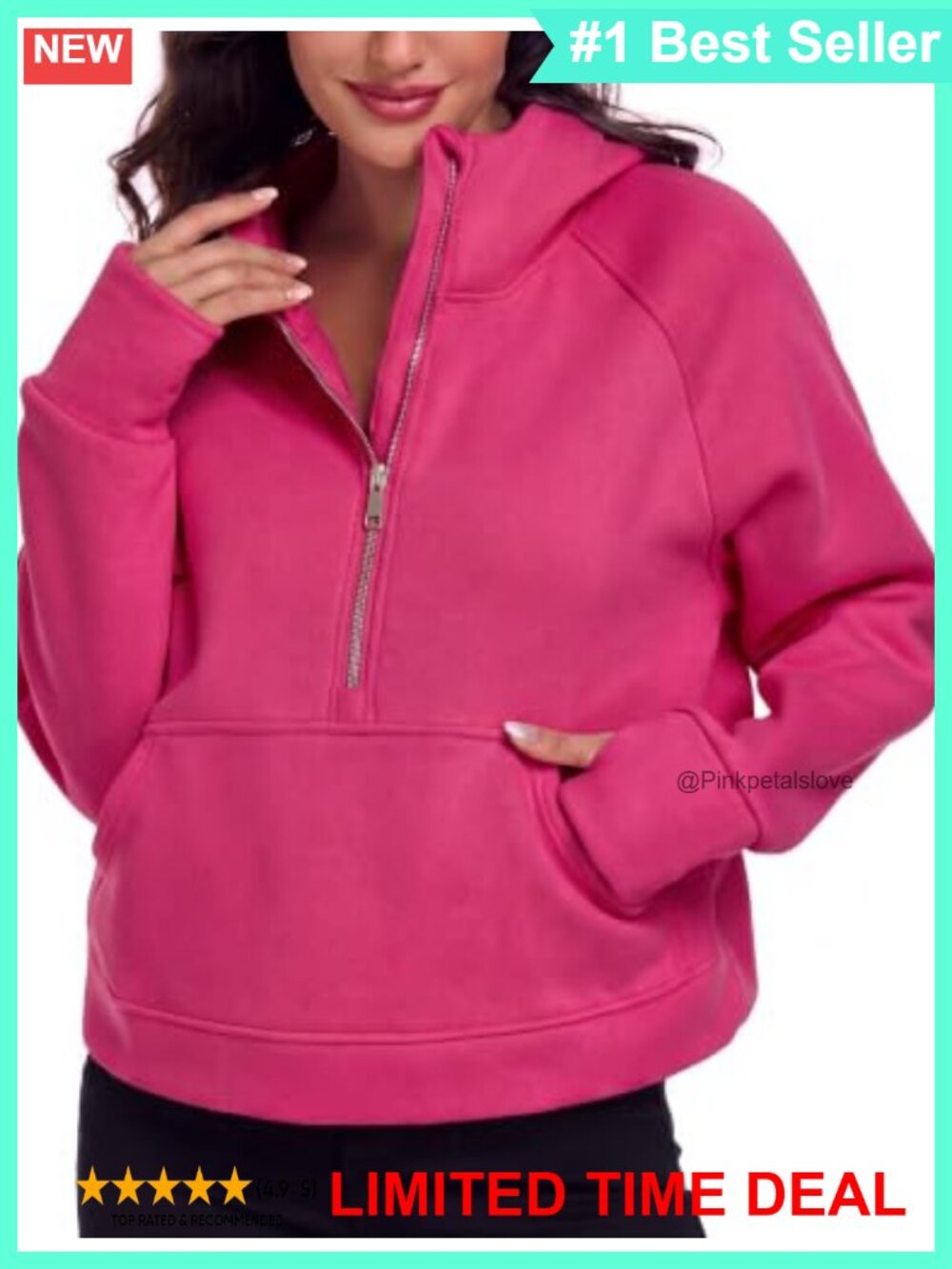 Oversized Half Zip Fleece Lined Hoodie Cotton Poly Women
